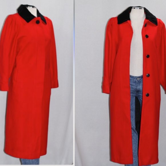 Charles Klein Red Wool Trench Coat - Picture 2 of 12